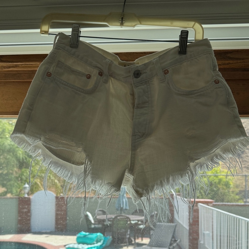 We The Free white Frayed Jean Shorts